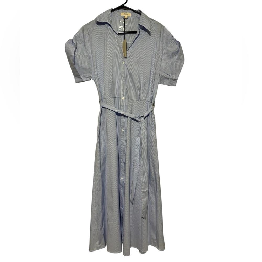 Elan NW Blue White Pinstripe‎ Maxi Shirt Dress Size M Old Money Preppy Beach